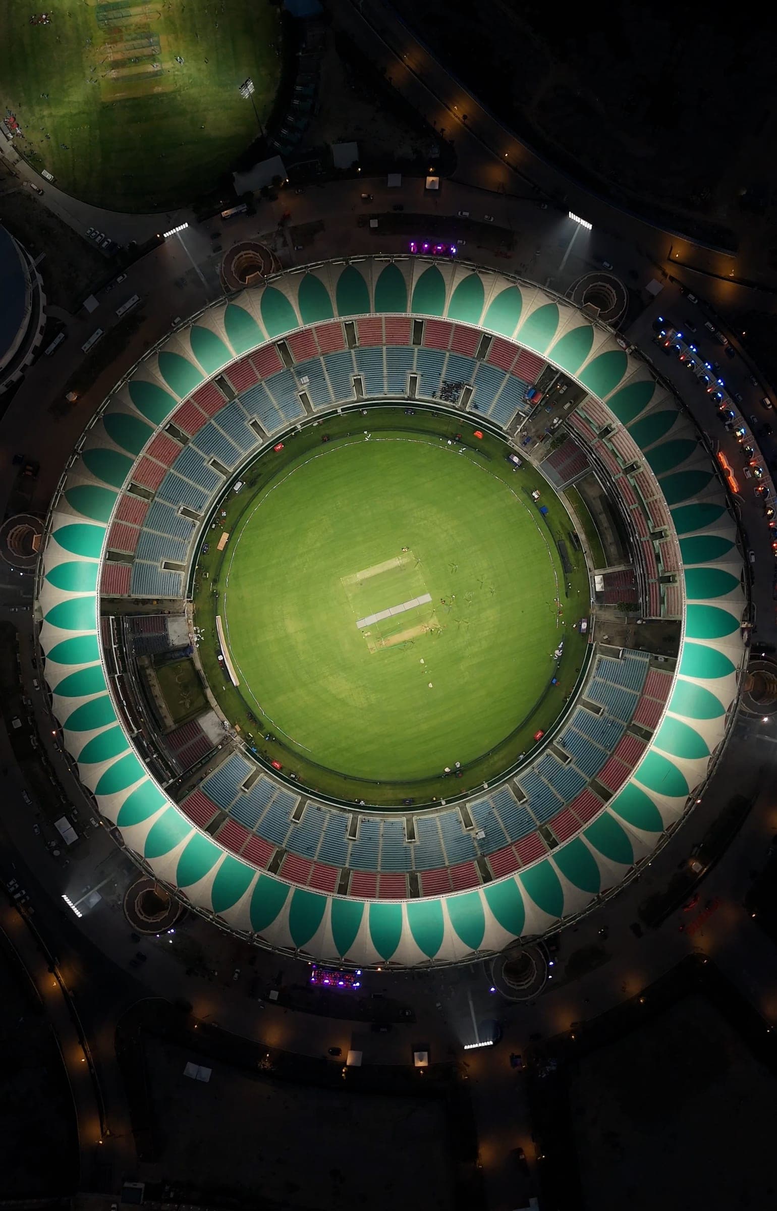 The Ekana International Cricket Stadium from directly above, by day